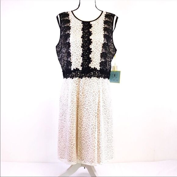 CECE Lace Overlay Dress Ivory & Black Size 10 - Picture 3 of 10